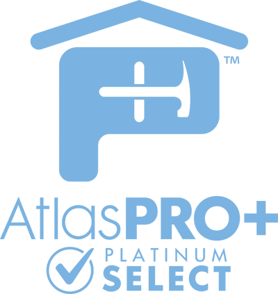 Atlas PRO+ Platinum Select logo consisting of a stylized house outline with a letter P and a lock inside, and text below that reads 'Atlas PRO+ Platinum Select' with a checkmark.