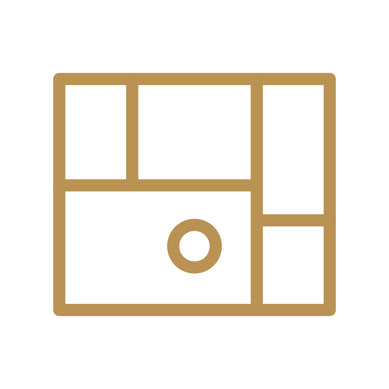 Simple graphic of a filing cabinet with four drawers, depicted with a beige outline on a black background.