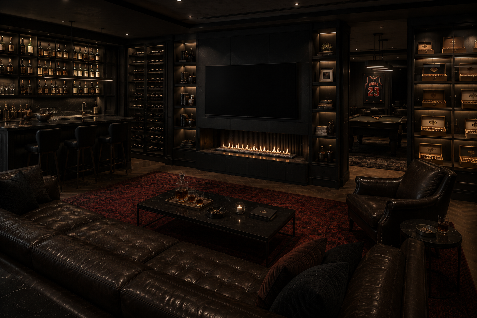 Luxurious smoky lounge with warm ambiance