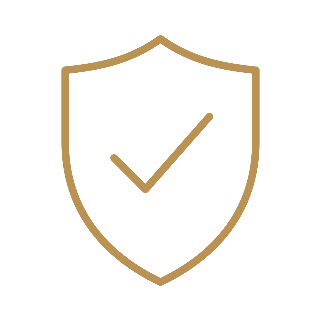 A shield with a checkmark symbol inside, representing security or protection.