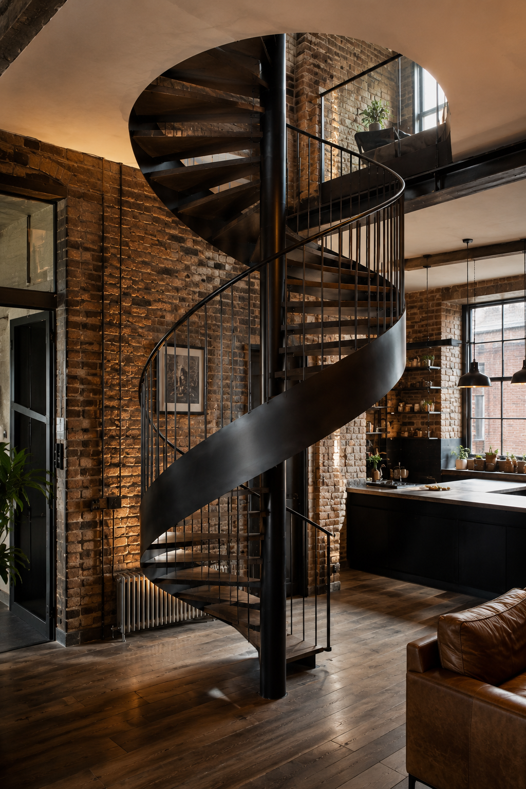 Industrial loft with spiral staircase