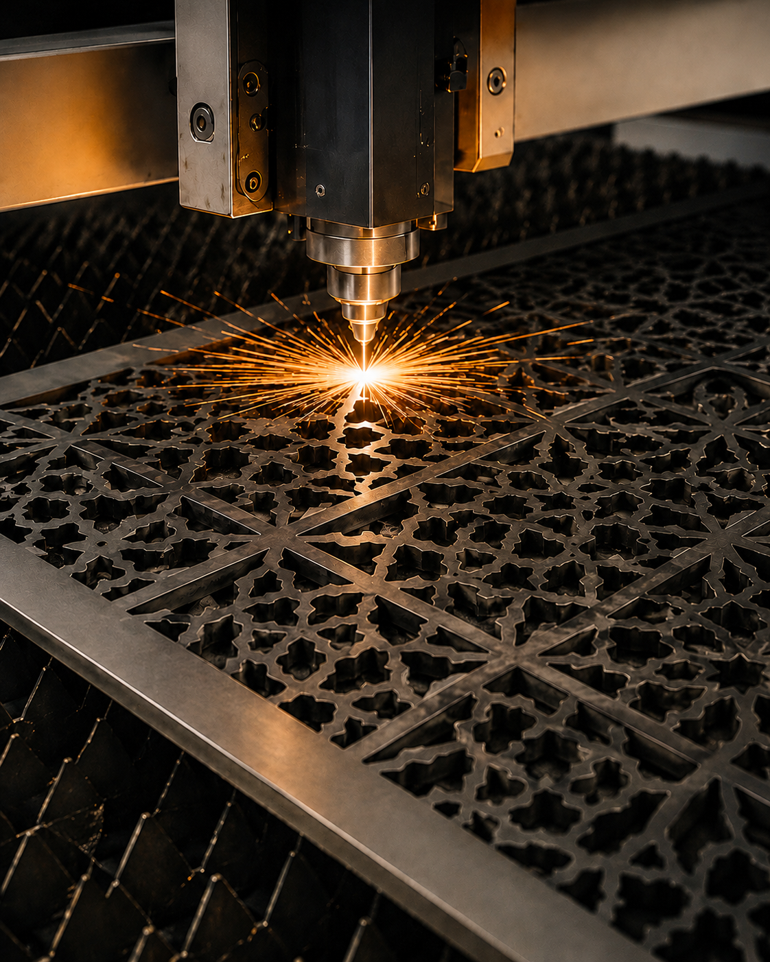 CNC cutting machine producing a decorative metal panel