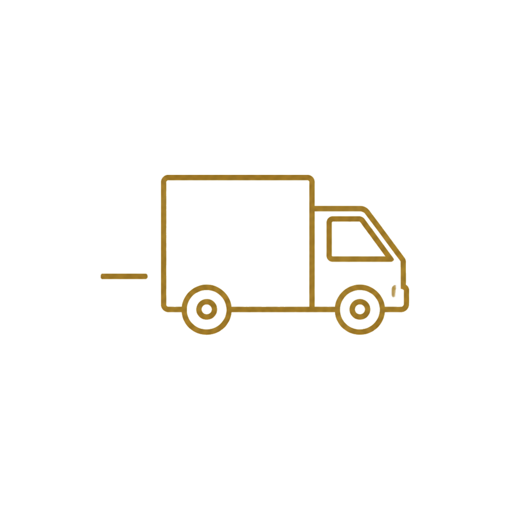 Line drawing of a delivery truck facing right with a yellow cargo area and brown outline.