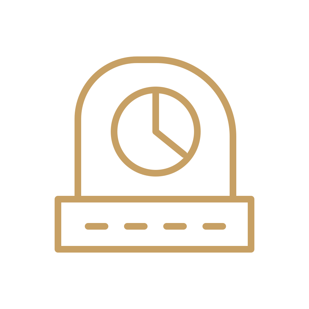 Outline of a clock on top of a pedestal with a rectangular base.
