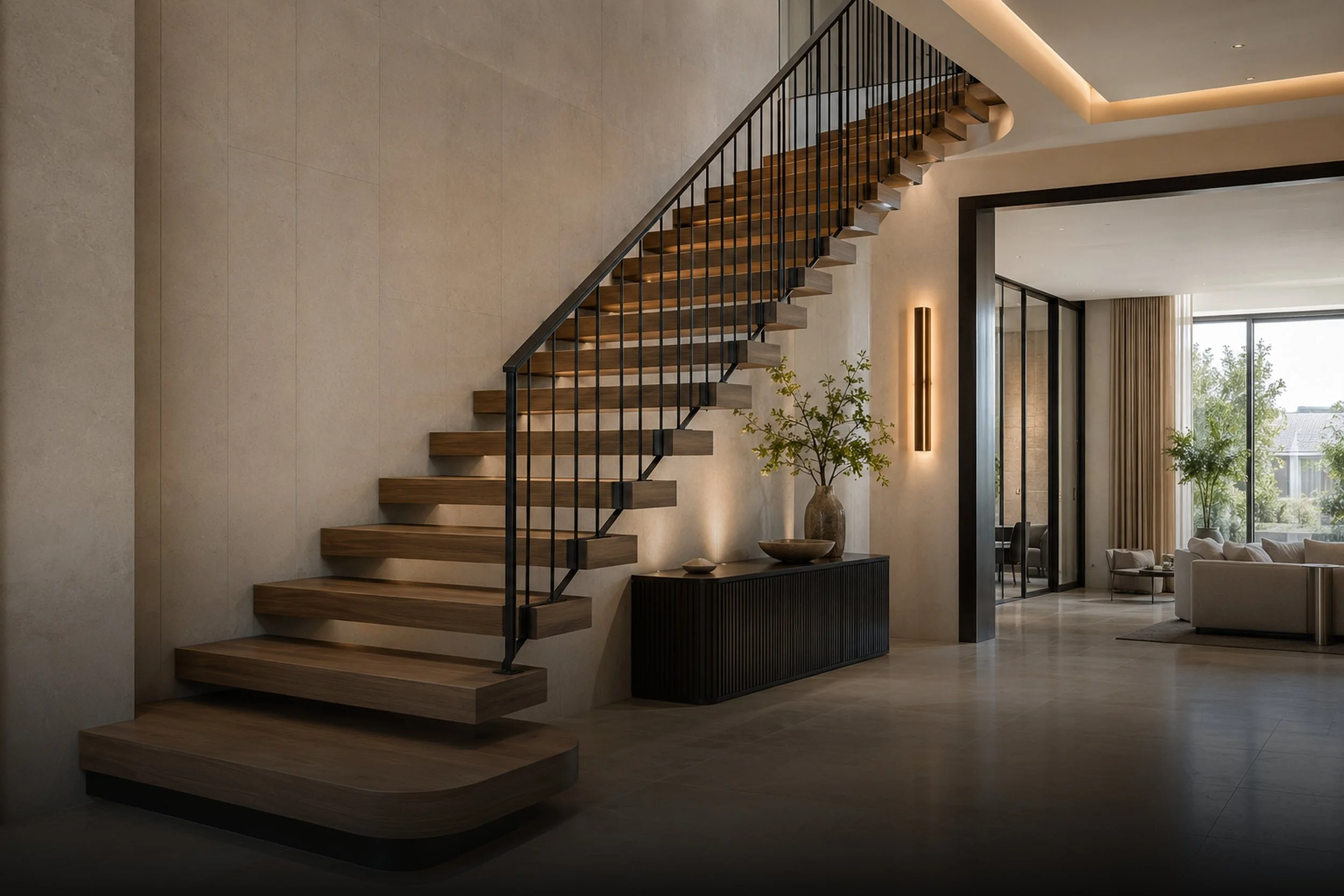 Sculptural staircases designed as an integral part of the architecture.