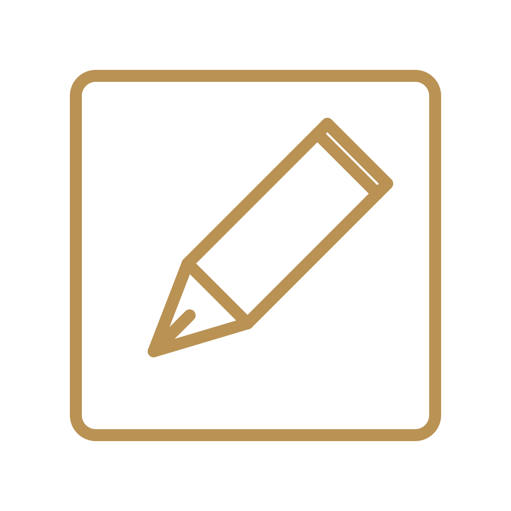 Icon of a pencil inside a square outline.