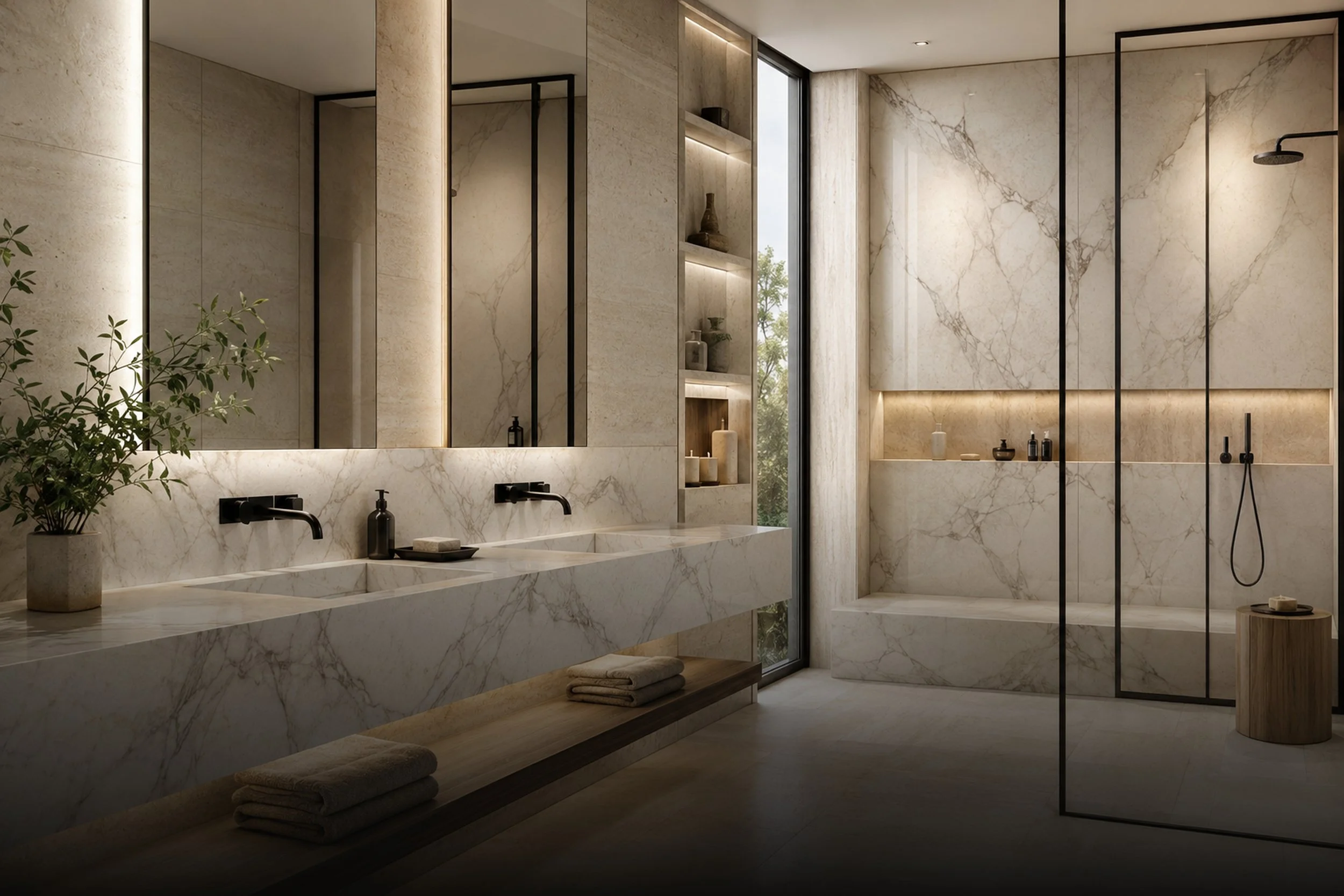 Selected natural stone and porcelain, cut and finished to specification.