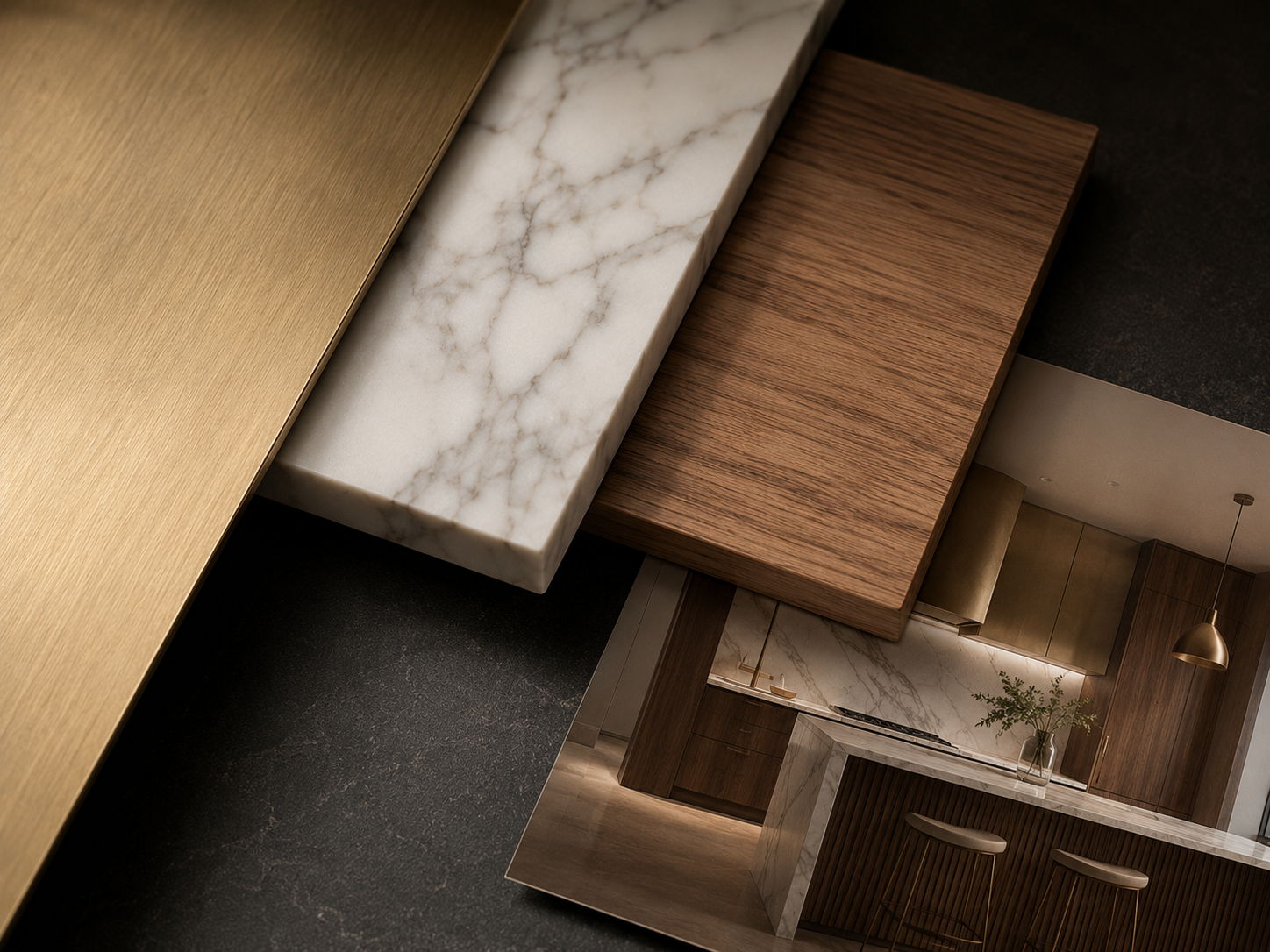 Brass + Natural Stone + Warm Oak