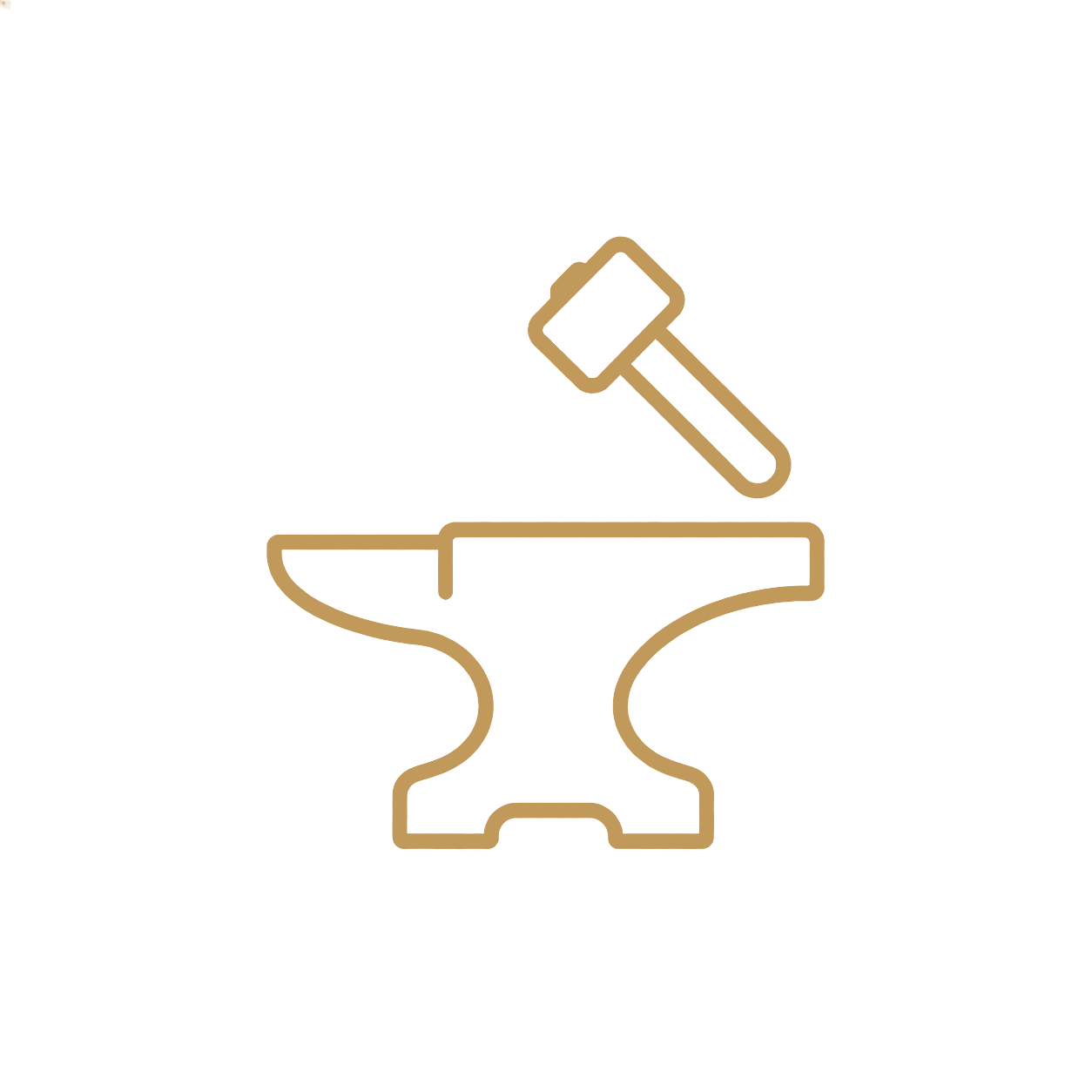 Outline of a hammer hitting an anvil, representing blacksmithing or metalworking.