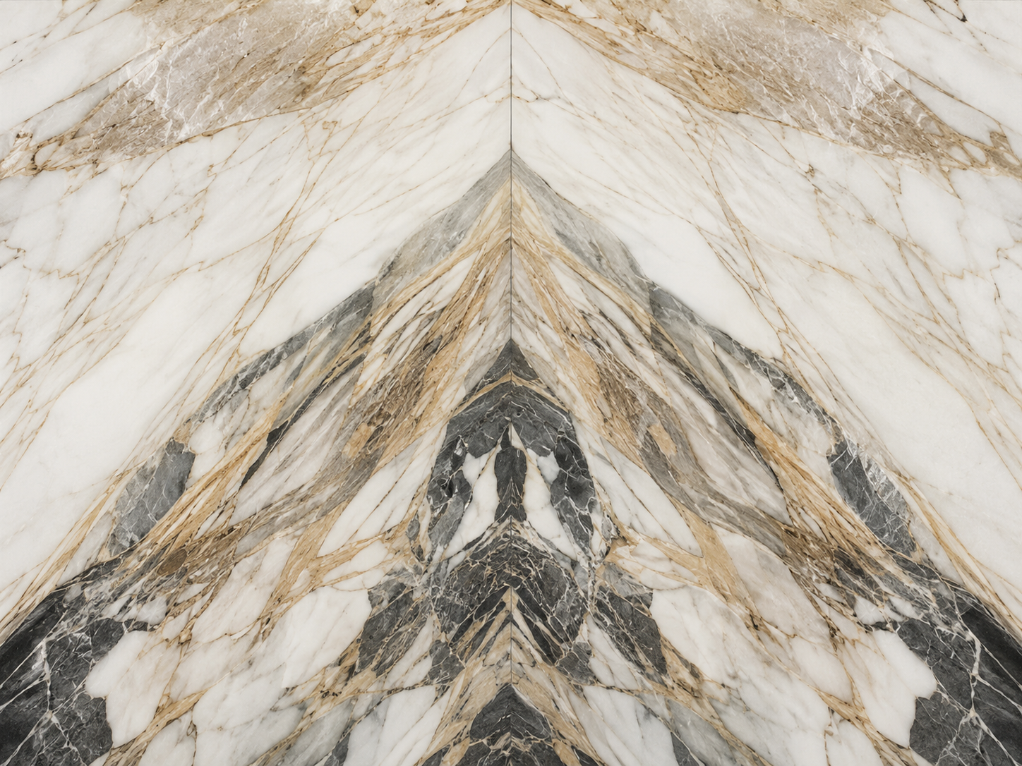 Bookmatched marble slabs aligned to create mirrored veining