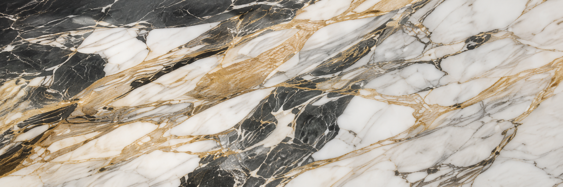 Ivory natural stone slab with organic grey and gold veining