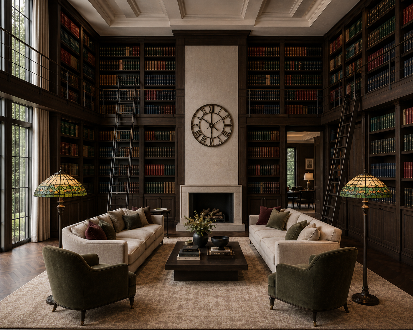 Elegant library and living room interior