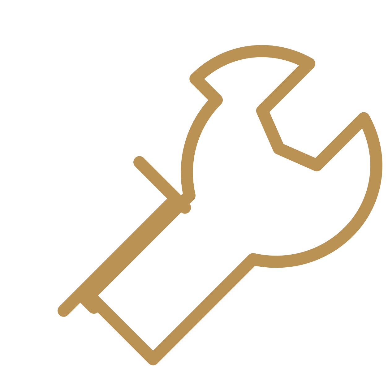 A gold outline of a wrench with a crack and a circular arrow around the crack, indicating repair or fixing.