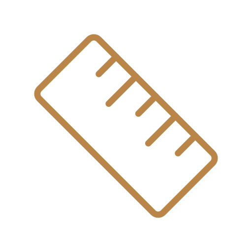 Icon of a ruler with a brown outline on a black background.