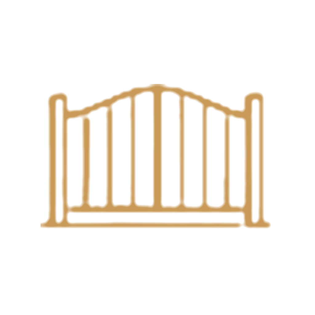 Brown outline drawing of a safety gate for children or pets.