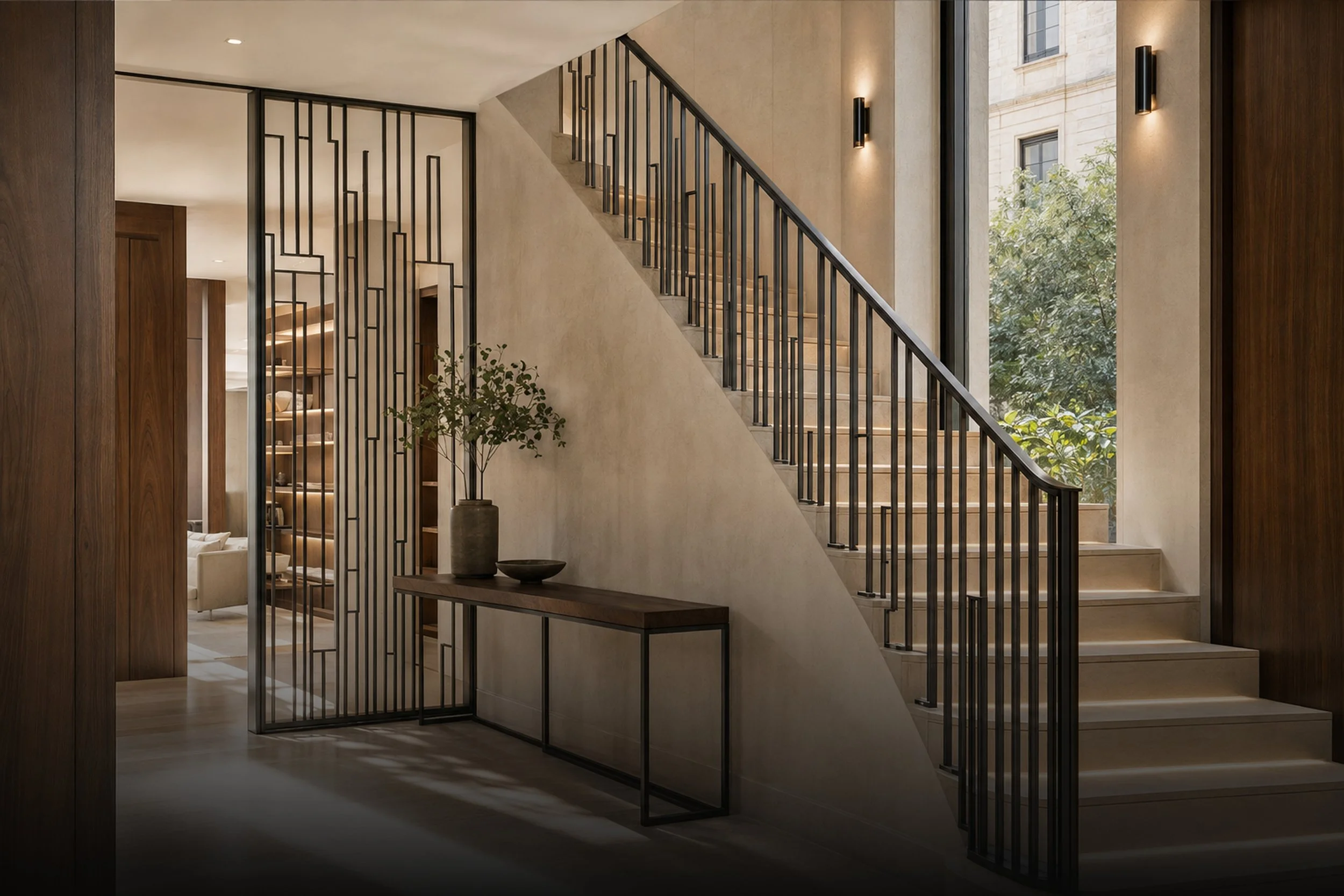 Balustrades, screens and frames made with technical precision.
