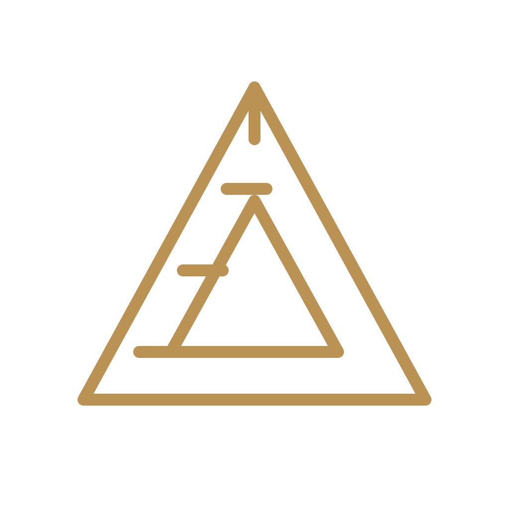 A stylized logo featuring a gold outline of a triangle with an inner triangle and a line crossing through it.