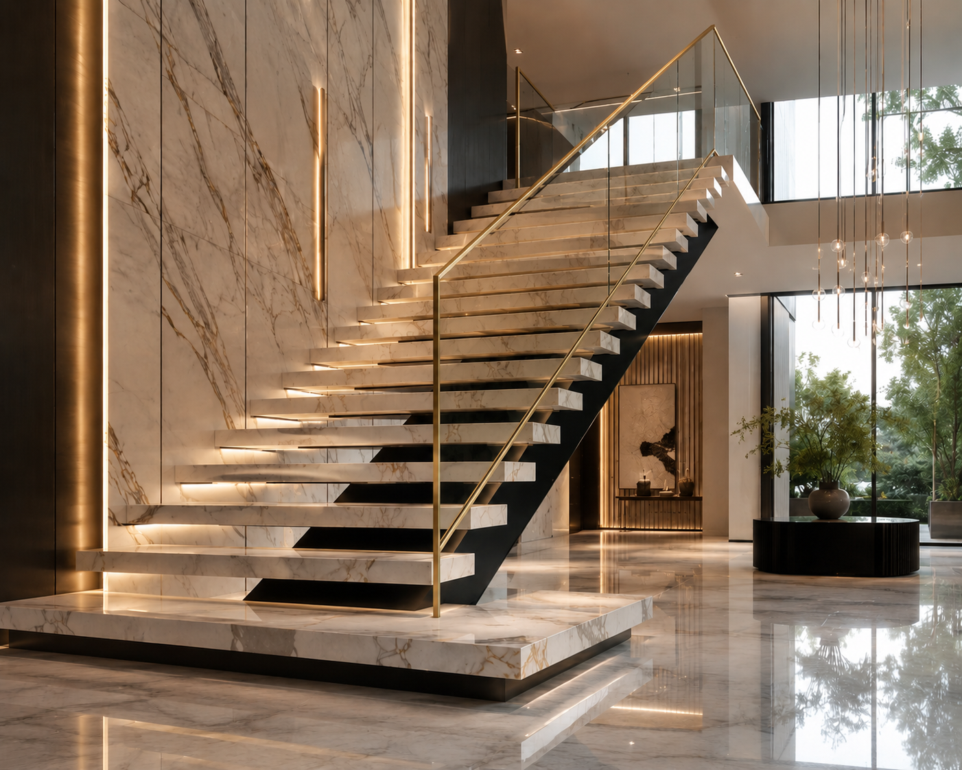 Opulent modern lobby with floating staircase.png