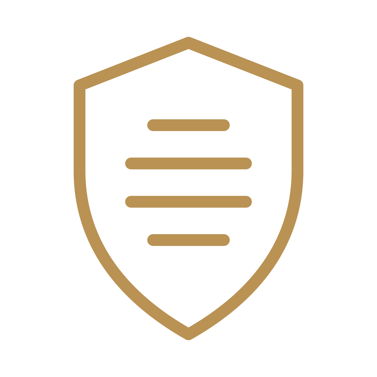 Outline of a badge with a shield shape, featuring horizontal lines inside.