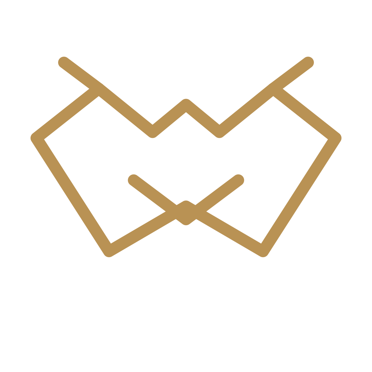 A stylized logo with a gold outline of two hands clasped together, symbolizing support or partnership.
