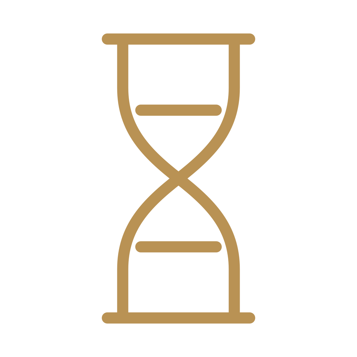 Gold outline of an hourglass with black background