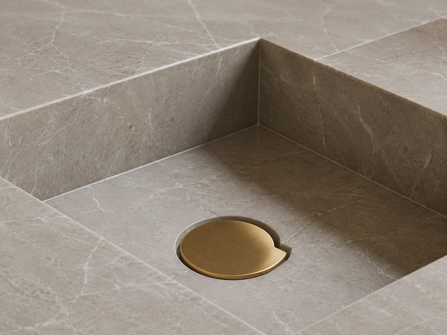 Precision-cut stone vanity recess with integrated drain opening