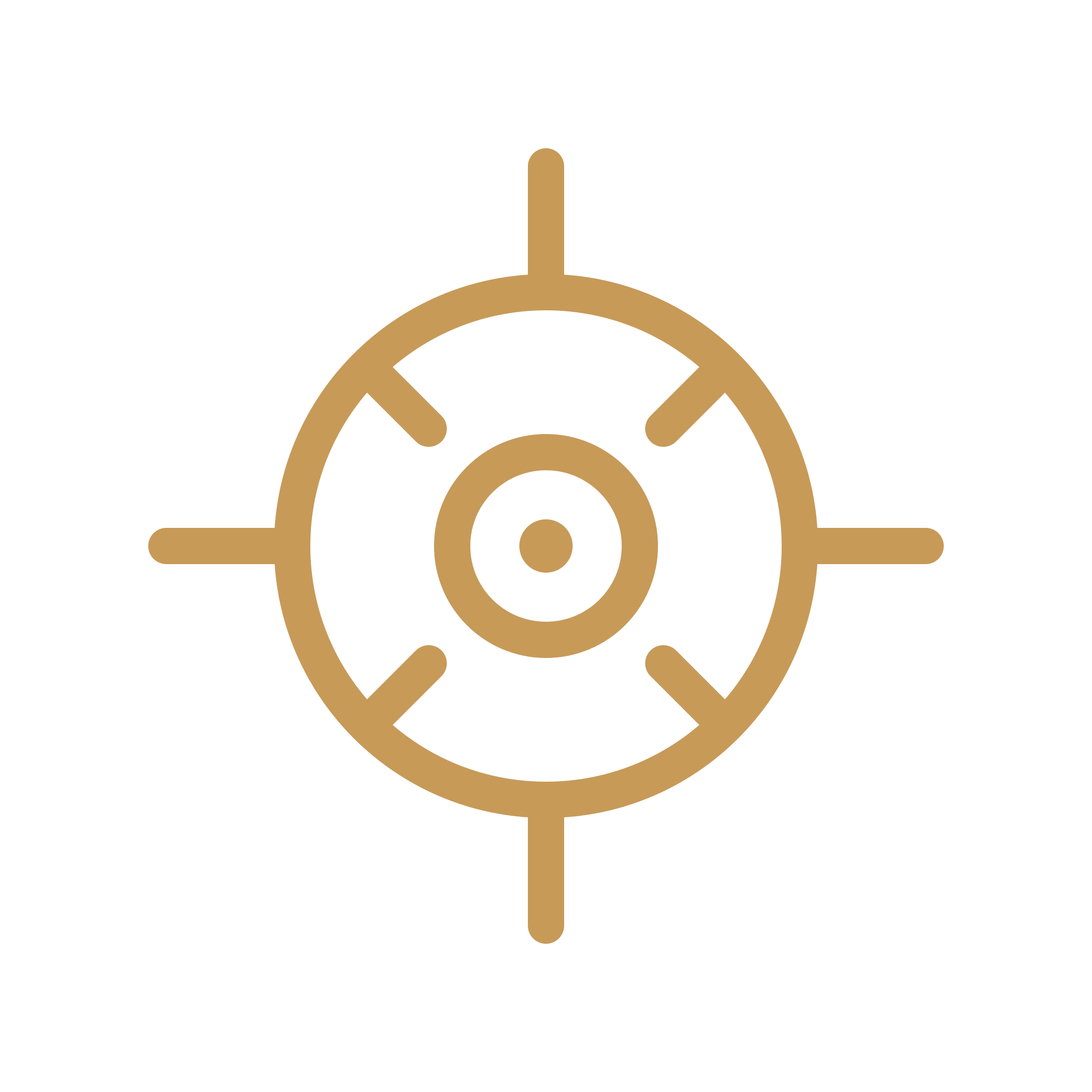 Gold and black target icon with three arrows pointing towards the center.