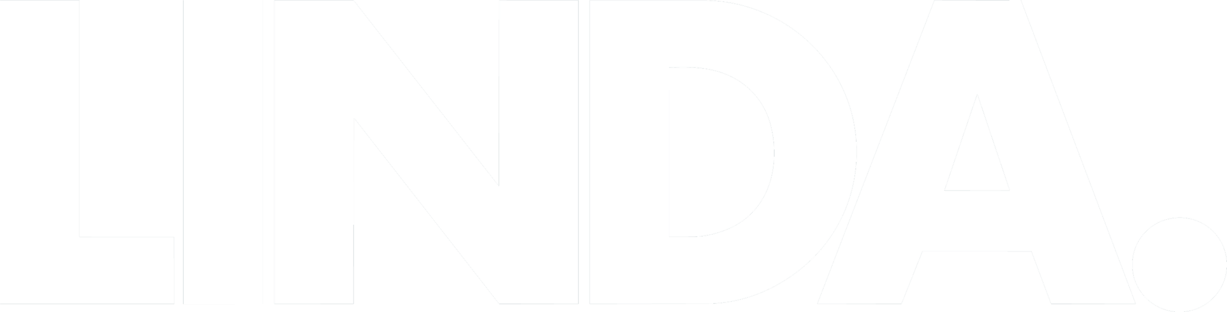 The word 'LINDA!' written in large, bold, white letters with a slight tilt.