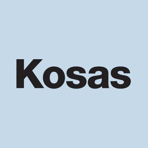 The word 'Kosas' written in bold black letters on a light blue background.