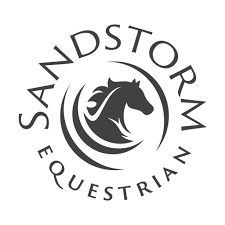 Sandstorm Equestrian logo with a horse head silhouette surrounded by curved lines