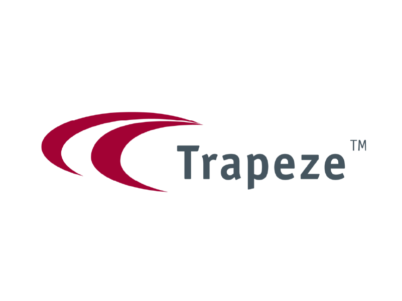 Logo with a stylized magenta trapezoid shape and the word 'Trapeze' in gray text.