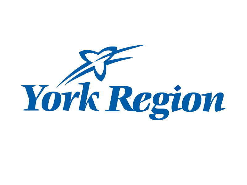 Logo for York Region featuring a stylized blue flower and the text "York Region" in blue.
