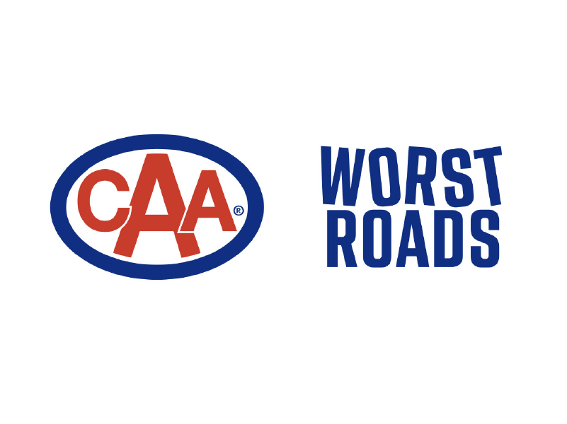Logo of CAA with the text "Worst Roads" next to it.
