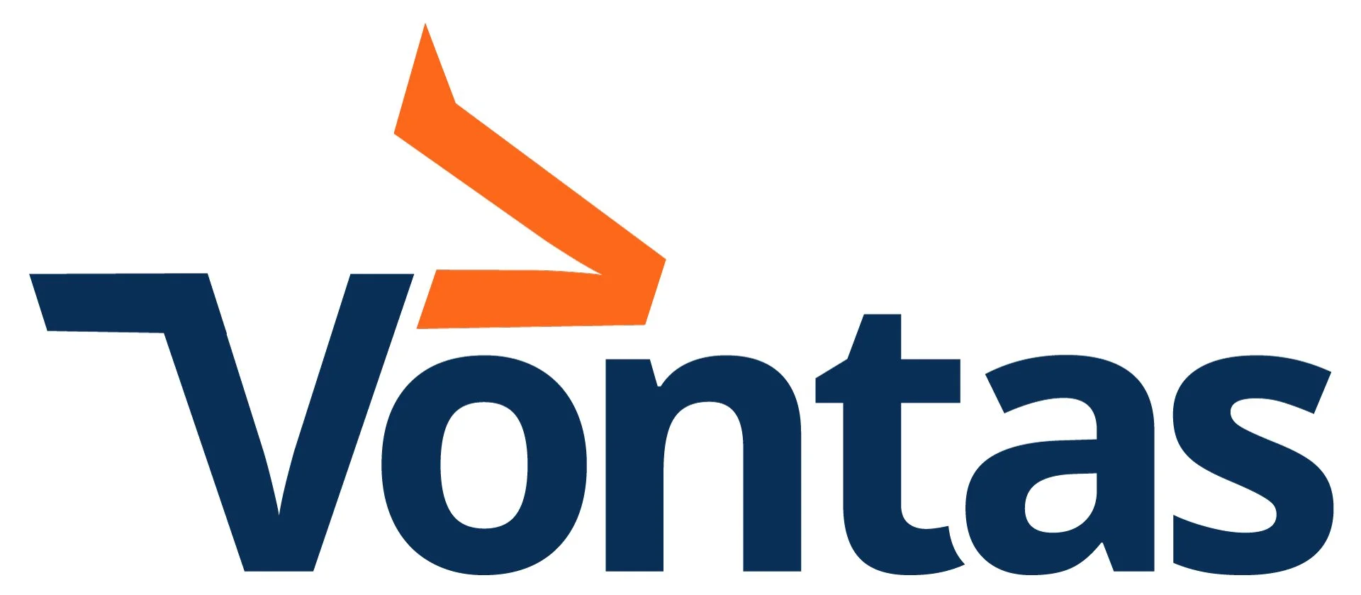 Logo of Vontaas with a stylized orange arrow above the word 'Vontaas' in navy blue letters.