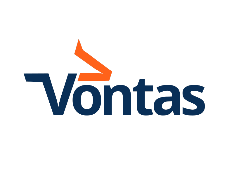 Vontas logo with a stylized orange arrow above the text 'Vontas' in dark blue.