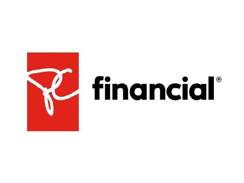 Logo with a red square containing a white stylized signature, next to the word 'financial' in black bold lowercase letters.