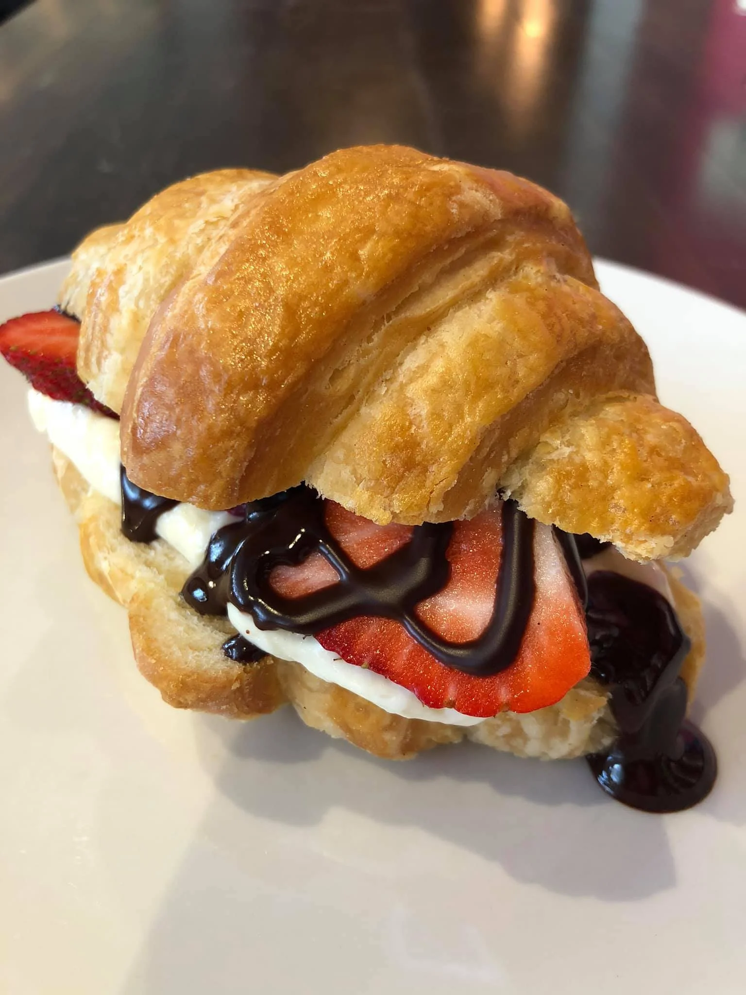 Chocolate covered strawberry croissant