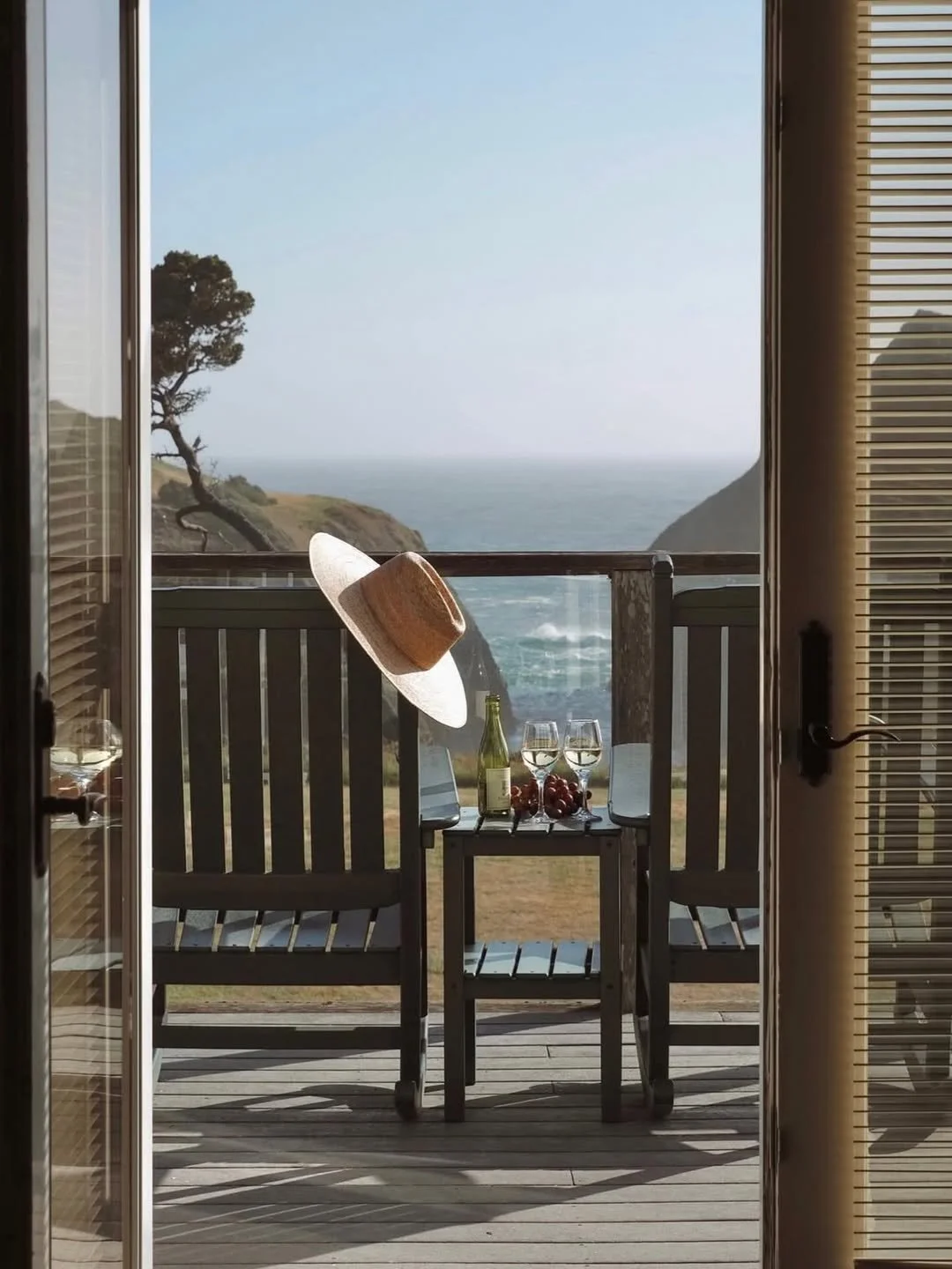 Ocean view with two chairs and hat at Little River for Winesong Wine Festival in Mendocino and Fort Bragg, California