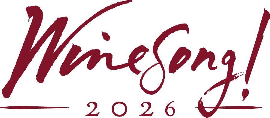 Stylized text reading 'Winesong! 2026' in dark red, decorative script font.