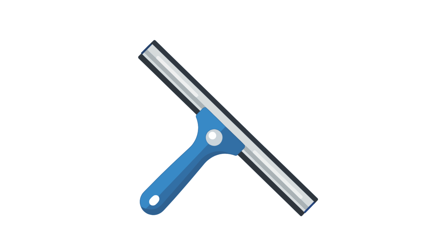 Illustration of a window squeegee with a blue handle and a black rubber blade, positioned diagonally.