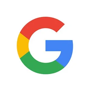 Google logo with a multicolored G on a white background.