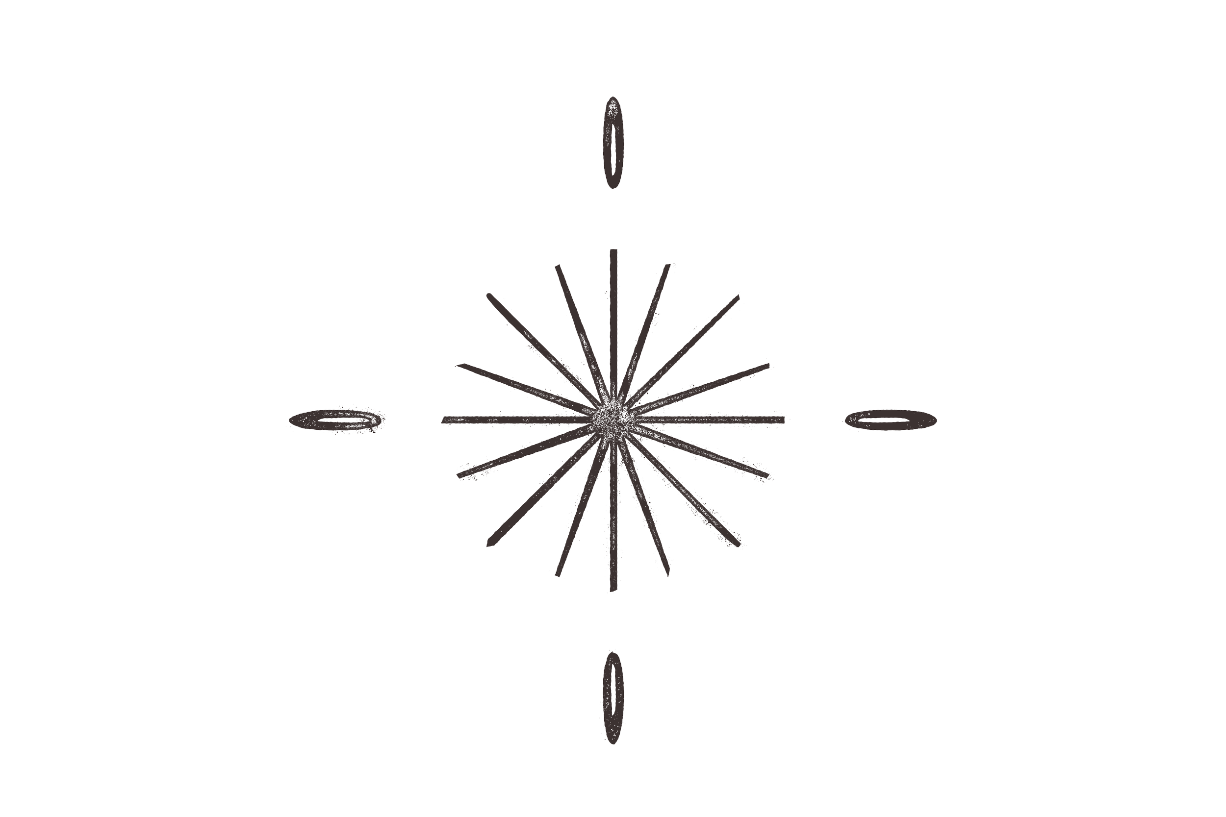 Illustration of a firework explosion with lines radiating outward from the center, some curved and some straight, on a black background.