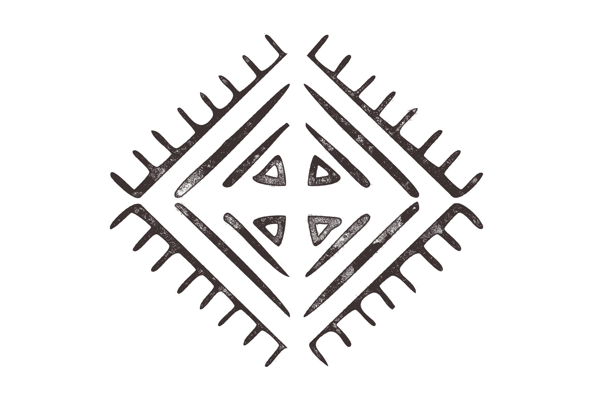 A geometric pattern of zigzag lines forming a diamond shape, drawn with a dark, textured line on a transparent background.