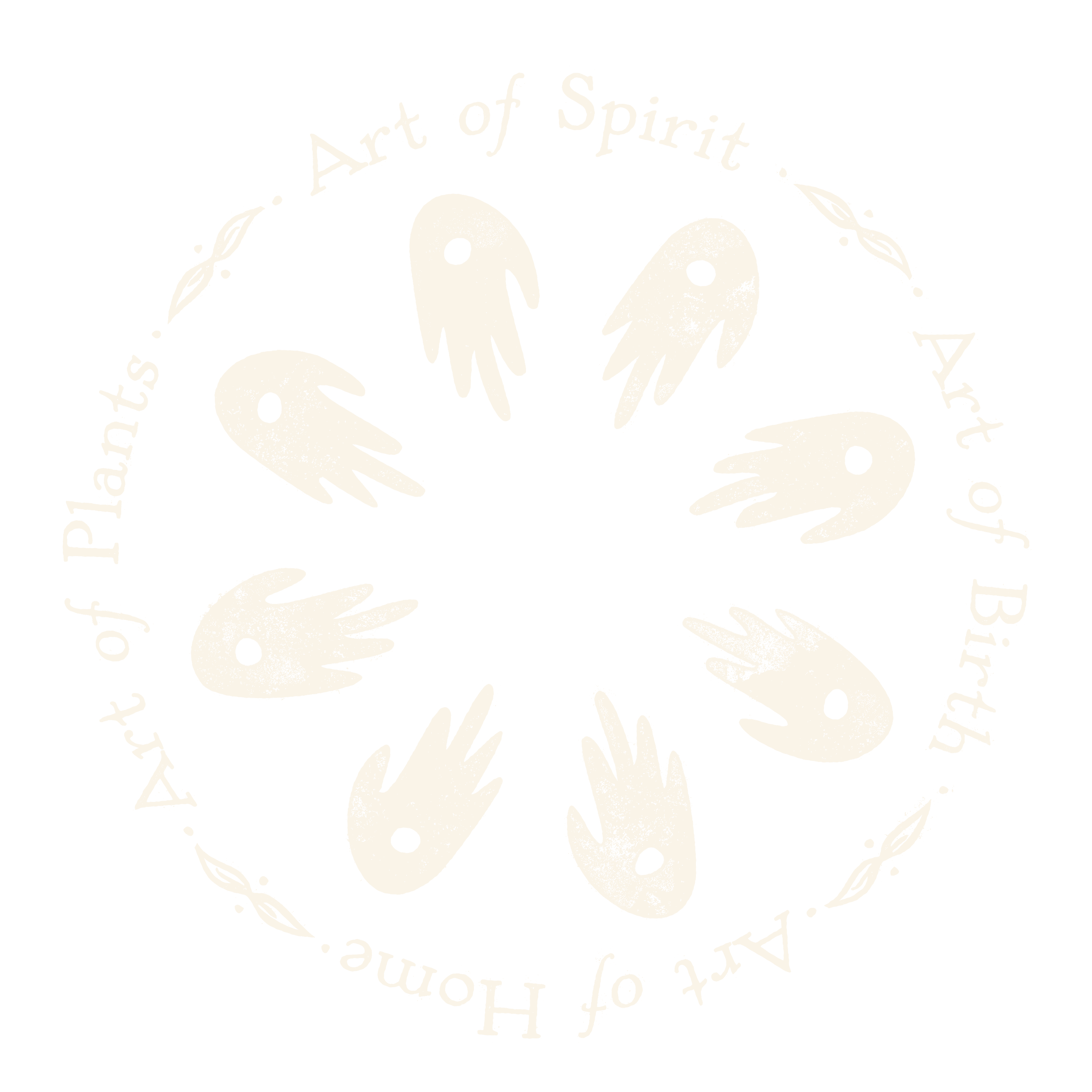 Illustration of four white abstract ghost figures arranged in a circle, with text reading 'Part of Spirit' encircling the ghosts, on a black background.