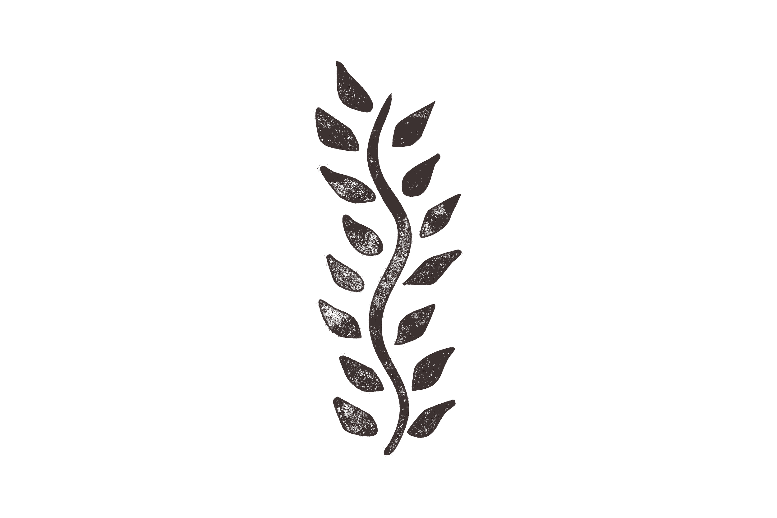 Stylized, hand-drawn lavender plant with purple leaves on a black background.
