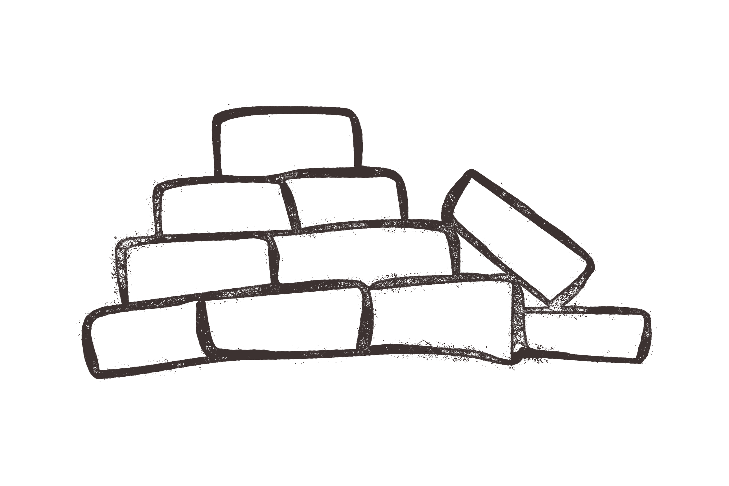 Hand-drawn outline of a brick wall with an irregular pattern.