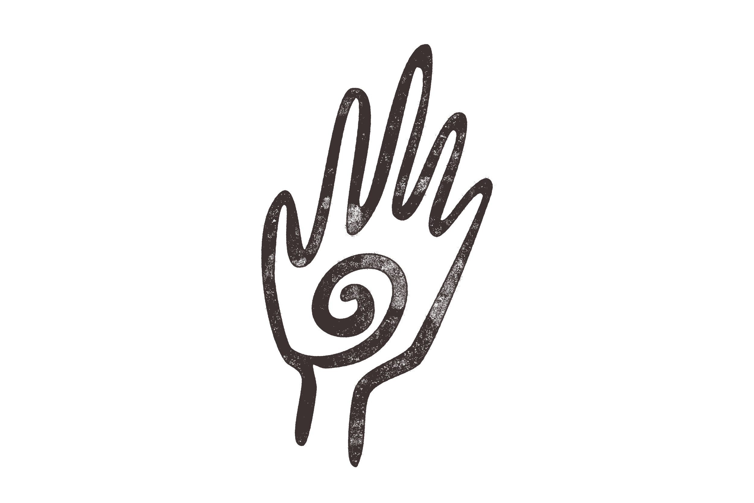 Stylized drawing of a hand holding a spiral and the word 'LOVE' written vertically.