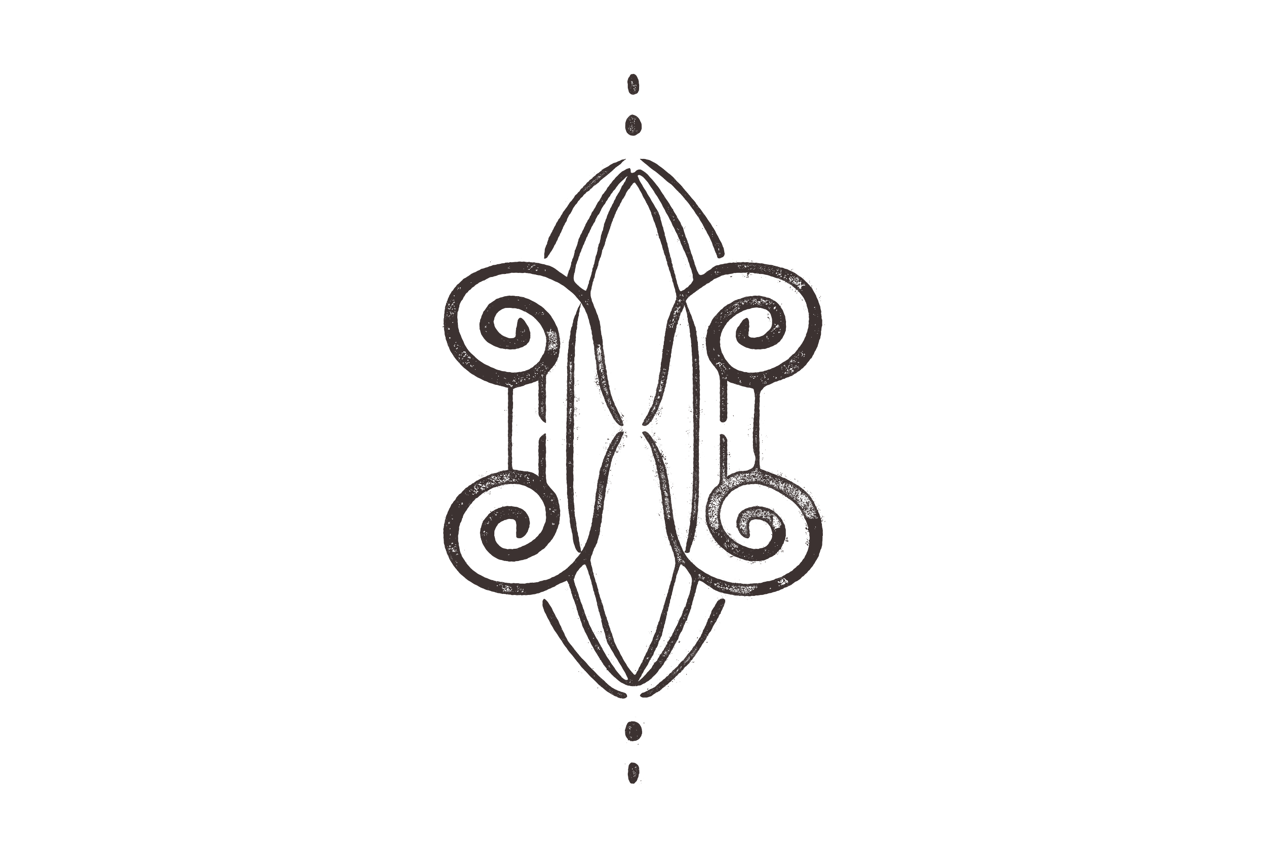 Decorative metal ornament with swirling patterns and a central elongated diamond shape.
