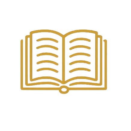 Outline of an open book with lines representing text.