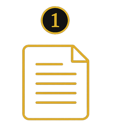 Gold medal icon with the number one and a checklist with a document outline below.
